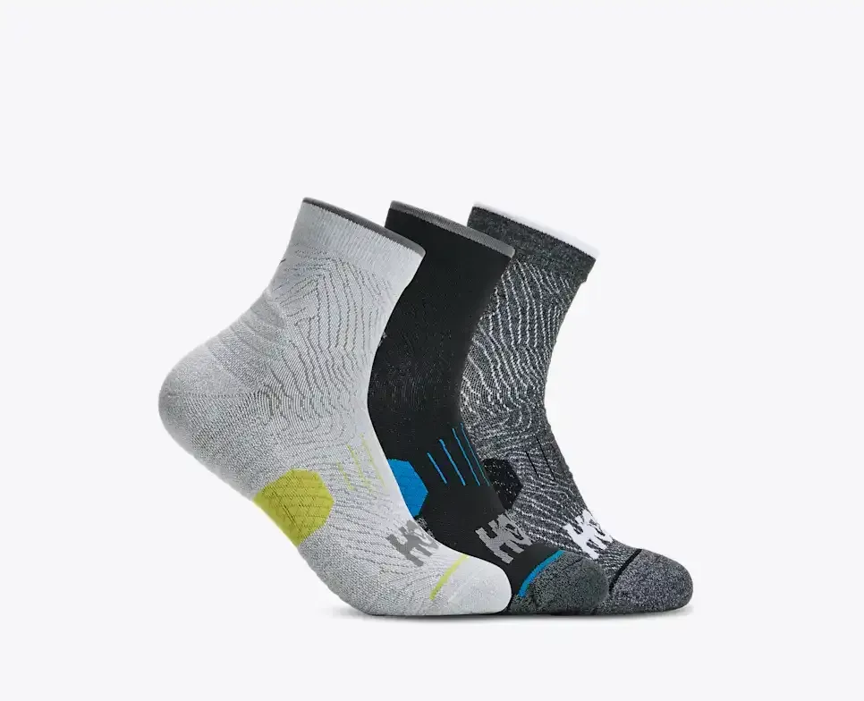 HOKA Quarter Run Sock 3-Pack White/Black/Grey