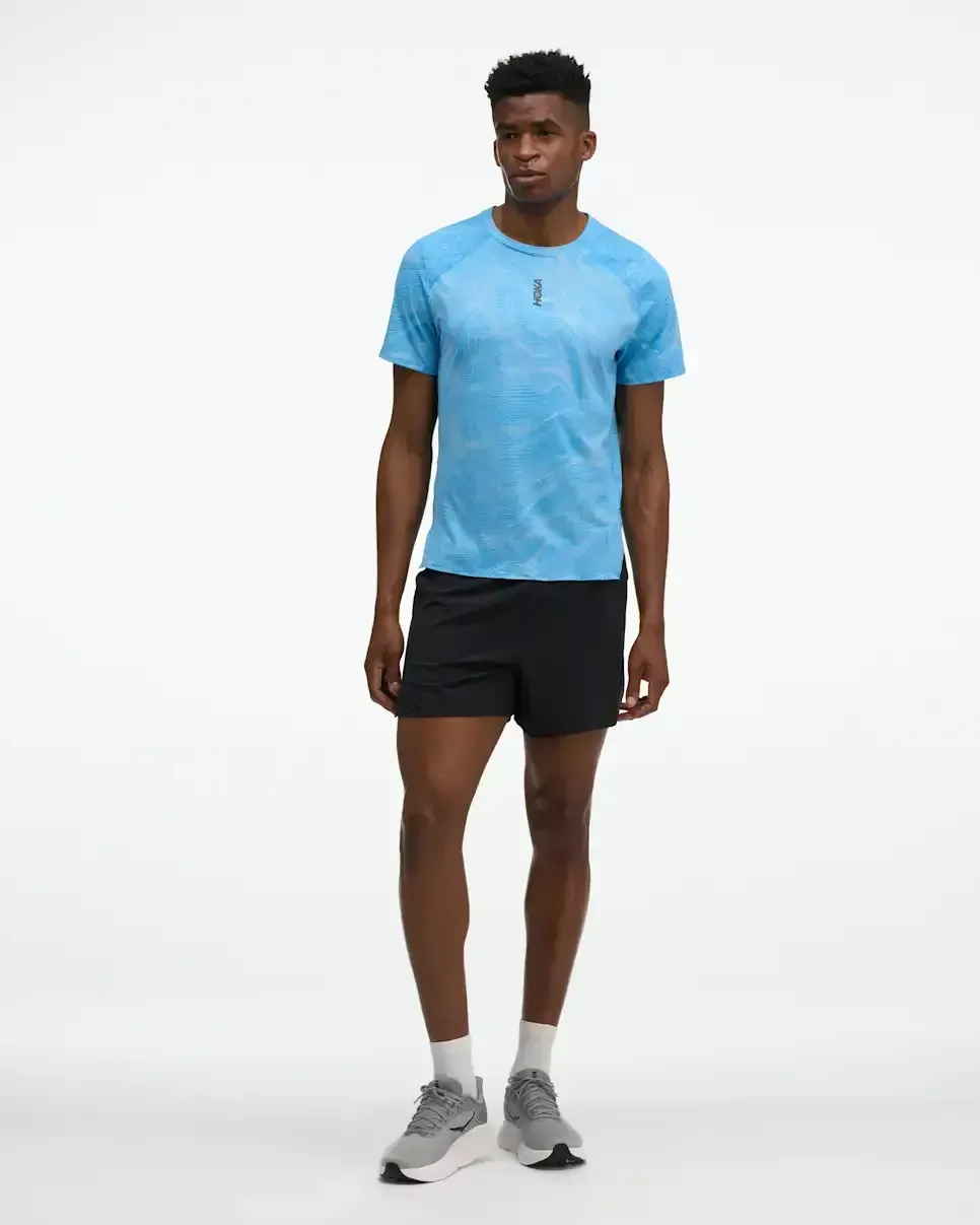 HOKA EveryRun Short Sleeve Mineral Blue Prt