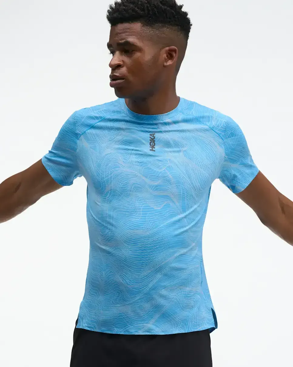 HOKA EveryRun Short Sleeve Mineral Blue Prt